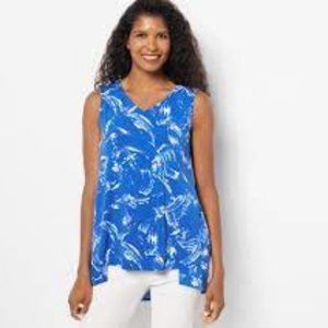 NWT TRUTH + STYLE PRINTED A-LINE JERSEY KNIT TOP COBALT/WHITE XXS